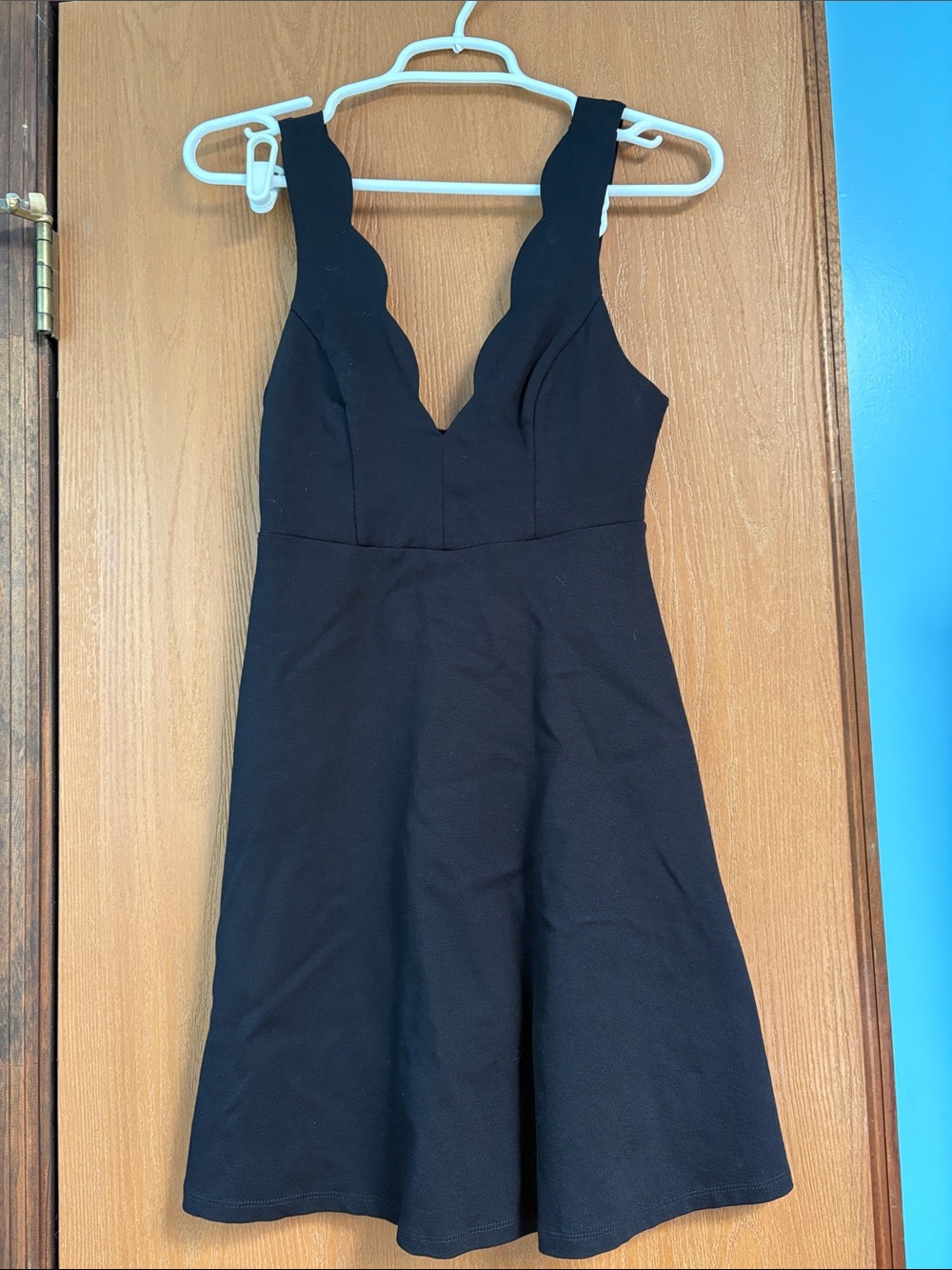 NWOT Black Scallop V-Neck Fit-and-Flare Dress